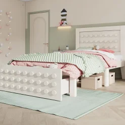 Redom Lit 90x190 cm avec tiroir et grand espace sous-lit 26 cm, design créatif en bois blanc, idéal enfant* Ensemble Sommier Et Matelas
