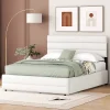 Redom Lit 140x200 cm avec tiroirs de rangement et lit gigogne, tête tapissée lin beige, cadre MDF robuste* Lit Gigogne