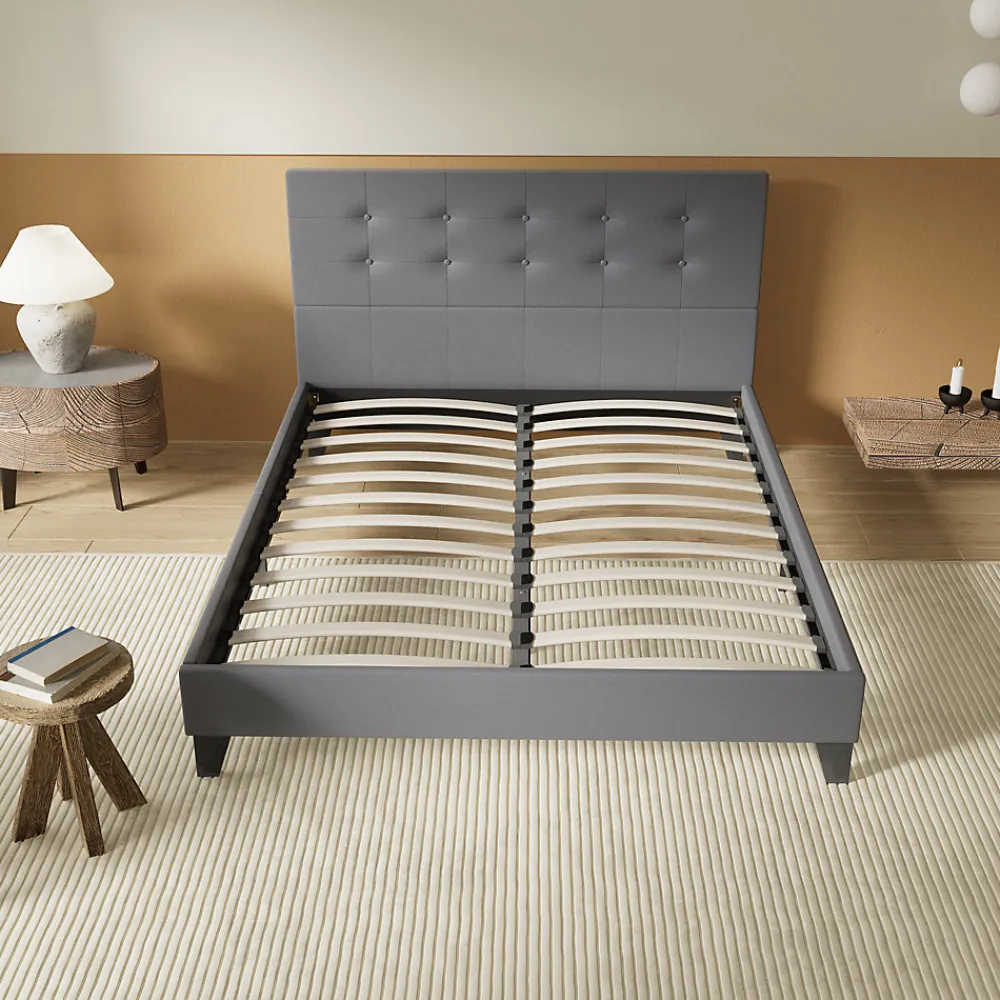 Lit 160x200 Cm Avec Tête De Lit Boutonnée Simili Gris>November Sale