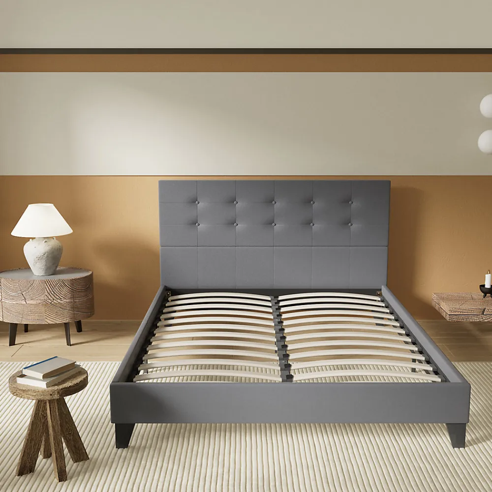 Lit 160x200 Cm Avec Tête De Lit Boutonnée Simili Gris>November Sale