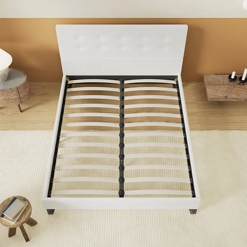 Lit 140x190 Cm Avec Tête De Lit Boutonnée Simili Blanc>November
