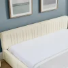 Redom Lit 160x200 cm avec tête de lit plissée en chenille beige et cadre métal sur bois d'eucalyptus* Lit Double