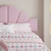 Redom Lit 140x200 cm avec tête de lit en velours rose et banc coordonné, bords anti-collision en mousse, cadre solide* Lit Double