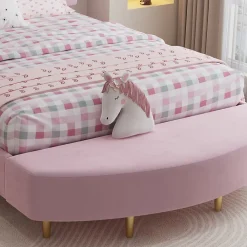 Redom Lit 140x200 cm avec tête de lit en velours rose et banc coordonné, bords anti-collision en mousse, cadre solide* Lit Double