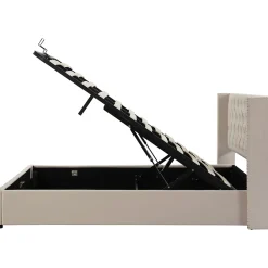 Redom Lit 140x200 cm avec tête de lit capitonnée en velours, coffre de rangement hydraulique et détails cloutés, beige* Lit Avec Rangement