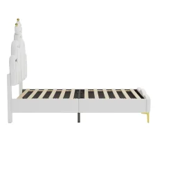 Redom Lit 90x200 cm avec tête de lit couronnée et éclairage LED RVB, tapissé PU blanc, cadre MDF solide et hauteur réglable* Lit Simple