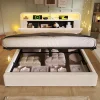 Lit 140x200 cm avec tête de lit réglable et rangement hydraulique, velours beige, LED et station de charge>Redom Discount