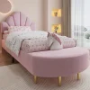 Lit 90x200 cm avec tête de lit en velours rose et banquette assortie, cadre métal robuste et stable>Redom Outlet