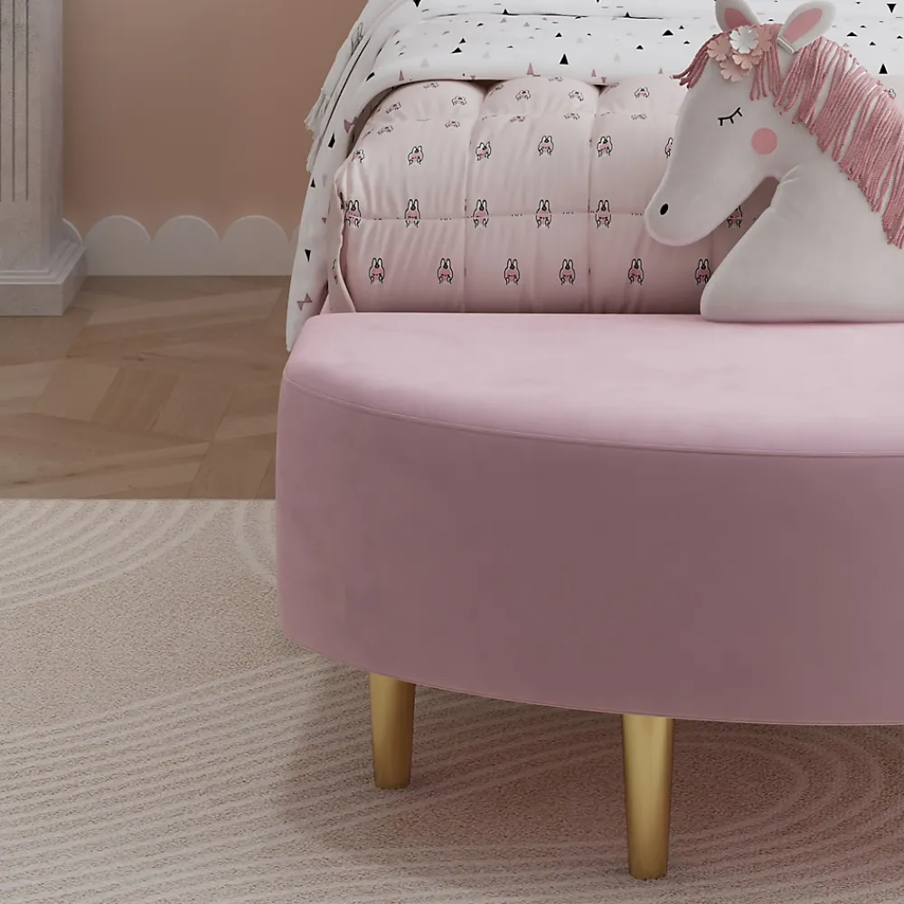 Lit 90x200 cm avec tête de lit en velours rose et banquette assortie, cadre métal robuste et stable>Redom Outlet