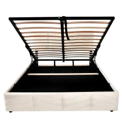 Redom Lit 140x200 cm avec tête de lit réglable et revêtement velours hollandais beige, cadre robuste à lattes bois* Lit Avec Rangement