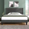 Redom Lit 140x200 cm avec tête de lit rembourrée, sommier à lattes intégré et revêtement lin gris foncé* Lit Double