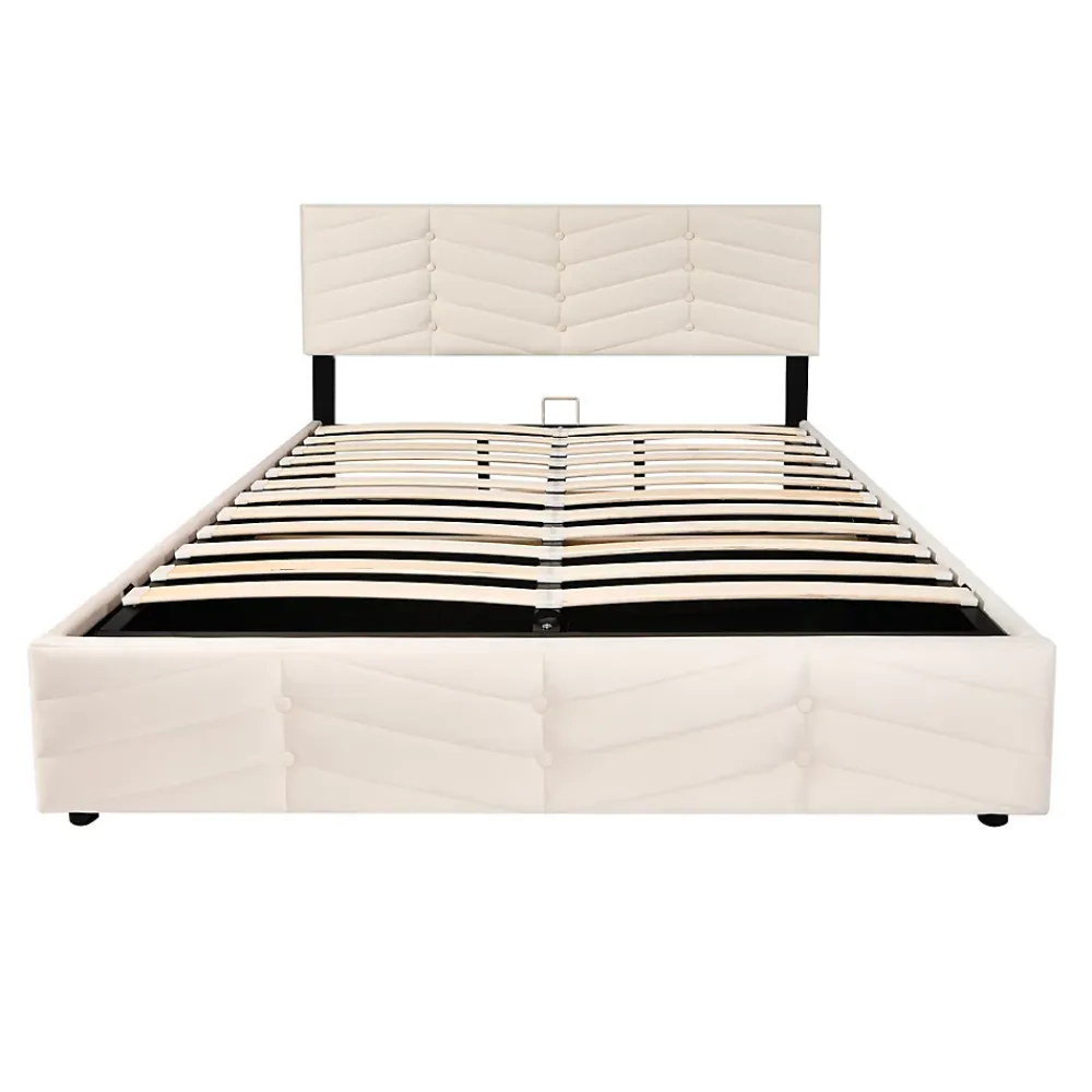 Redom Lit 140x190 cm avec tête de lit capitonnée réglable en velours beige, design intemporel classique et contemporain* Lit Avec Rangement