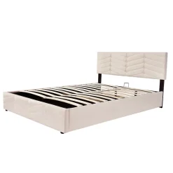 Redom Lit 140x190 cm avec tête de lit capitonnée réglable en velours beige, design intemporel classique et contemporain* Lit Avec Rangement