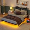 Lit 140x200 cm avec tête de rangement, effet flottant et éclairage LED intégré, cadre métal noir moderne>Redom Outlet