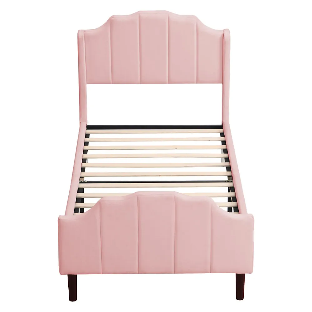 Lit 90x200 cm avec tête et pied rembourrés en velours rose, cadre MDF solide et 12 lattes renforcées>Redom Hot