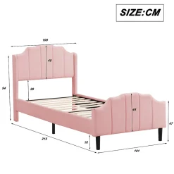 Lit 90x200 cm avec tête et pied rembourrés en velours rose, cadre MDF solide et 12 lattes renforcées><noscript><img width=