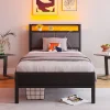 Lit 90x200 cm avec tête haute rembourrée, LED intégrées et station de charge USB, cadre métal noir>Redom New