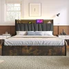 Lit 180x200 cm avec tête LED RGBW, prises et ports USB intégrés, cadre métal gris et rangement sous sommier>Redom Best