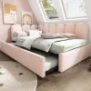 Lit 90x200 cm banquette tapissée velours rose avec lit gigogne 90x190 cm, cadre métal, dossier matelassé>Redom New