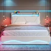 ProximaX Lit 160x200 cm beige avec LED, ports USB-C, rangement sous le lit et tête de lit design* Lit Double
