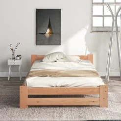 ProximaX Lit 90x200 cm bois massif, cadre avec sommier à lattes et tête de lit, adapté enfants, ados et adultes, couleur naturel* Lit Simple