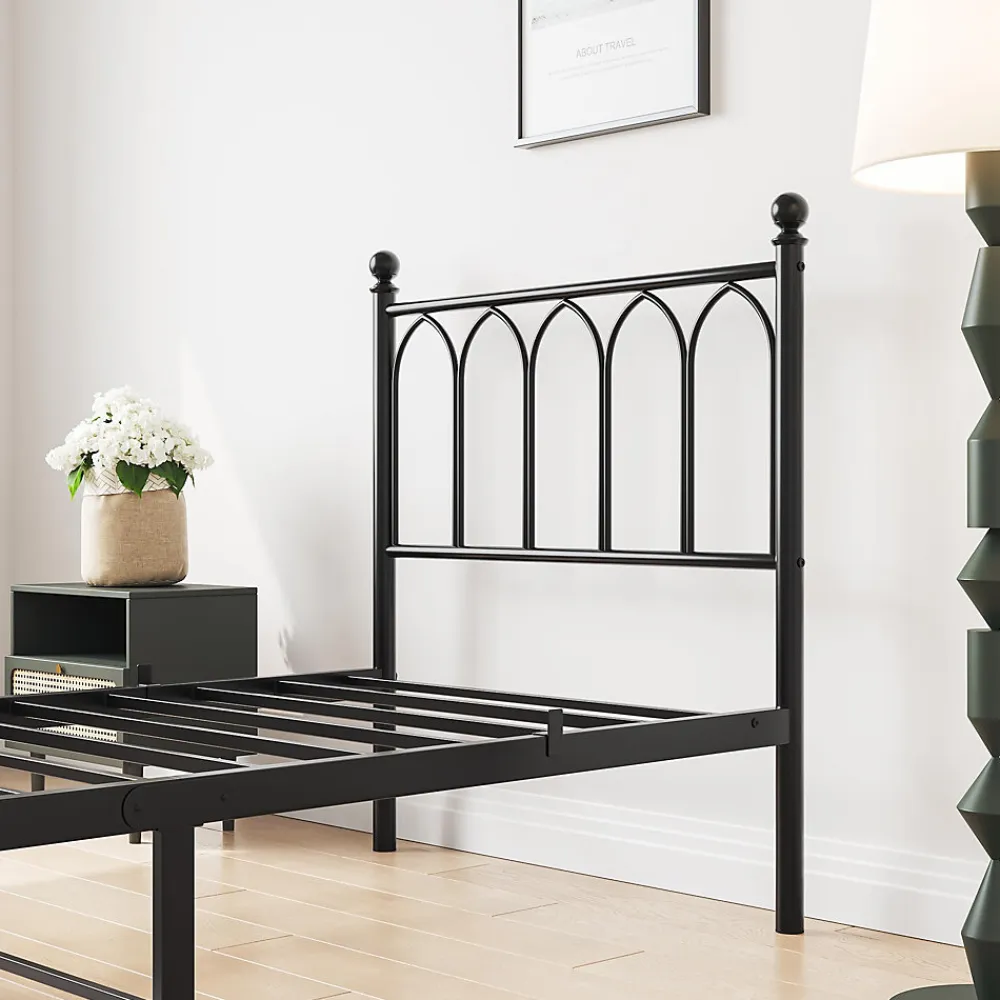 Redom Lit 90x200 cm cadre metal noir avec tete et pied hauts, lattes acier robustes et rangement sous lit 27 cm* Lit Simple