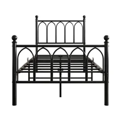 Redom Lit 90x200 cm cadre metal noir avec tete et pied hauts, lattes acier robustes et rangement sous lit 27 cm* Lit Simple