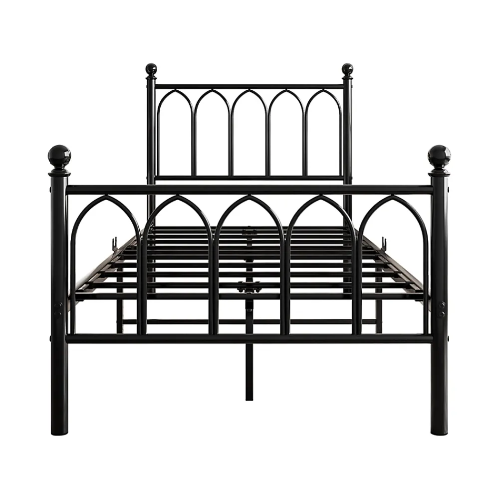 Redom Lit 90x200 cm cadre metal noir avec tete et pied hauts, lattes acier robustes et rangement sous lit 27 cm* Lit Simple