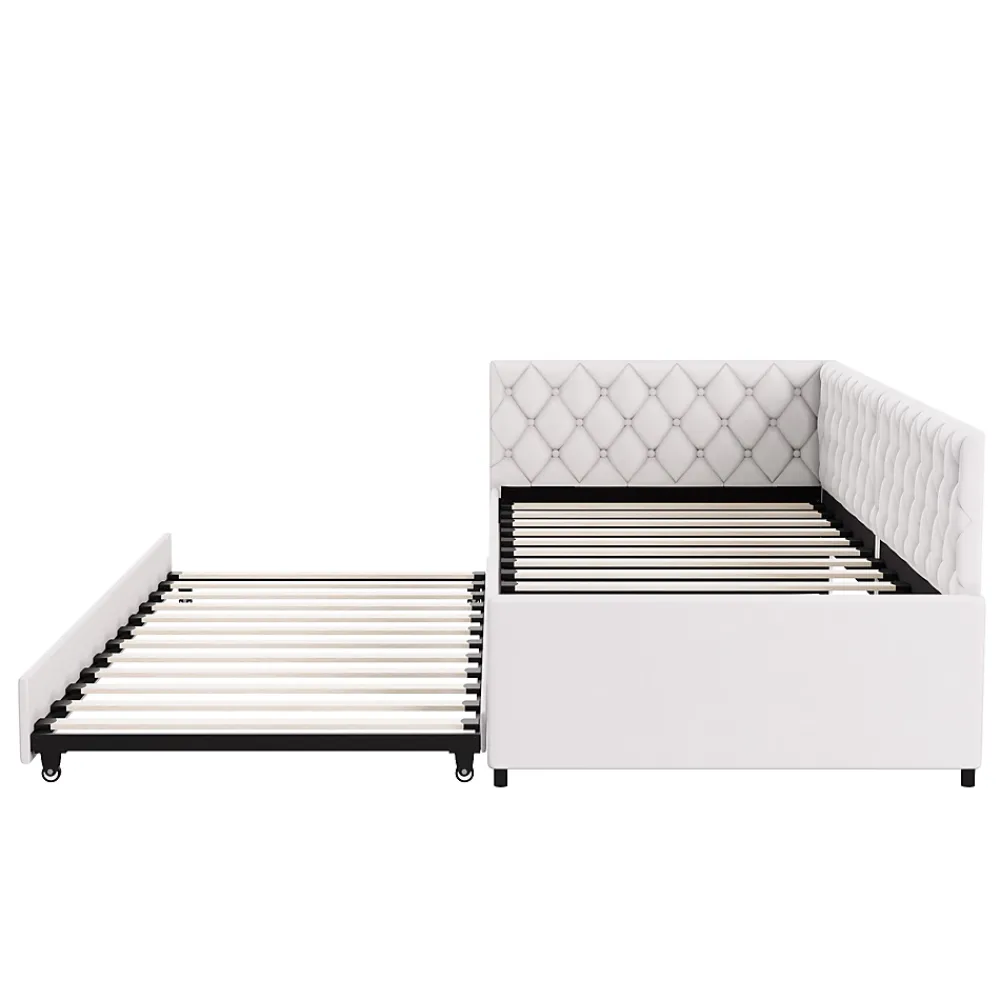Simple Life Lit 90x200 cm, canapé convertible extensible avec sommier à lattes, velours, lit enfant et lit d'appoint - Beige* Lit Coffre