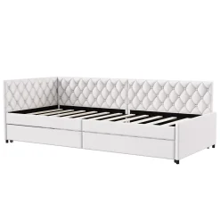Simple Life Lit 90x200 cm, canapé convertible extensible avec sommier à lattes, velours, lit enfant et lit d'appoint - Beige* Lit Coffre