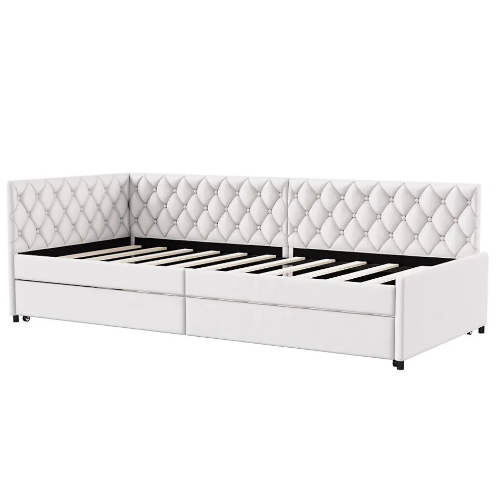 Simple Life Lit 90x200 cm, canapé convertible extensible avec sommier à lattes, velours, lit enfant et lit d'appoint - Beige* Lit Coffre
