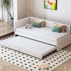 Simple Life Lit 90x200 cm, canapé convertible extensible avec sommier à lattes, velours, lit enfant et lit d'appoint - Beige* Lit Coffre