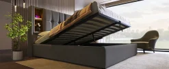 Redom Lit 180x200 cm coffre de rangement avec tête de lit charge sans fil, tapissé coton gris* Ensemble Sommier Et Matelas