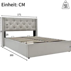 Redom Lit 160x200 cm coffre de rangement avec sommier relevable et tête de lit tapissée en coton gris clair* Ensemble Sommier Et Matelas