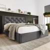 Redom Lit 160x200 cm coffre de rangement avec sommier relevable et tête de lit capitonnée en tissu coton gris* Ensemble Sommier Et Matelas