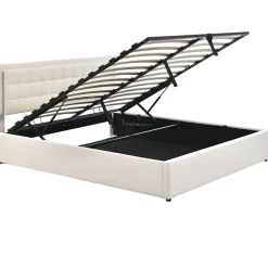 Redom Lit 140x200 cm coffre de rangement avec sommier relevable, tête de lit capitonnée en PU et éclairage LED* Ensemble Sommier Et Matelas
