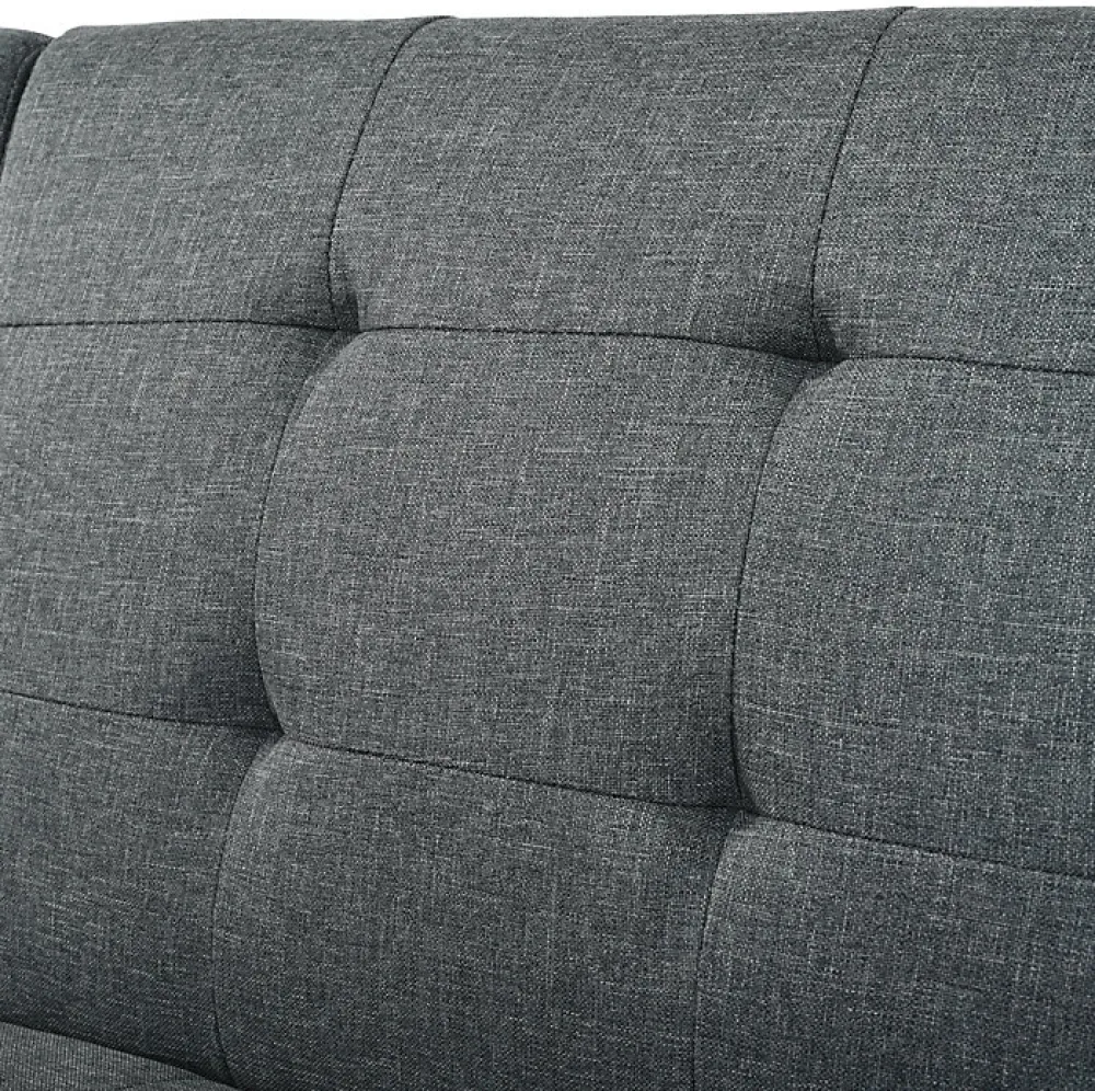 Redom Lit 146x89 cm convertible 3-en-1 en tissu lin gris, dossier 5 positions, cadre bois et renfort métal* Lit Simple