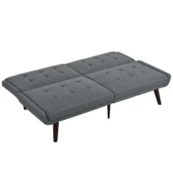 Redom Lit 146x89 cm convertible 3-en-1 en tissu lin gris, dossier 5 positions, cadre bois et renfort métal* Lit Simple