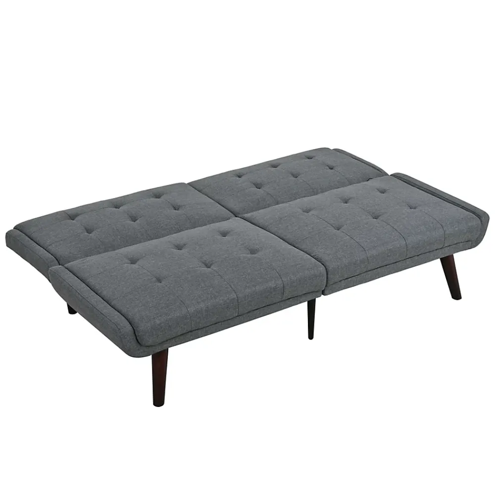 Redom Lit 146x89 cm convertible 3-en-1 en tissu lin gris, dossier 5 positions, cadre bois et renfort métal* Lit Simple