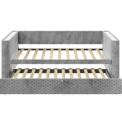 Redom Lit 90x200 cm convertible en 180x200 cm, tapissé velours gris avec LED multicolore et structure MDF* Lit Gigogne
