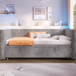 Redom Lit 90x200 cm convertible en 180x200 cm, tapissé velours gris avec LED multicolore et structure MDF* Lit Gigogne