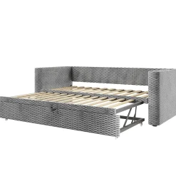 Redom Lit 90x200 cm convertible en 180x200 cm, tapissé velours gris avec LED multicolore et structure MDF* Lit Gigogne