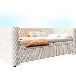 Lit 90x200 cm convertible en 180x200 cm avec revêtement velours beige et bande LED contrôlée par application><noscript><img width=