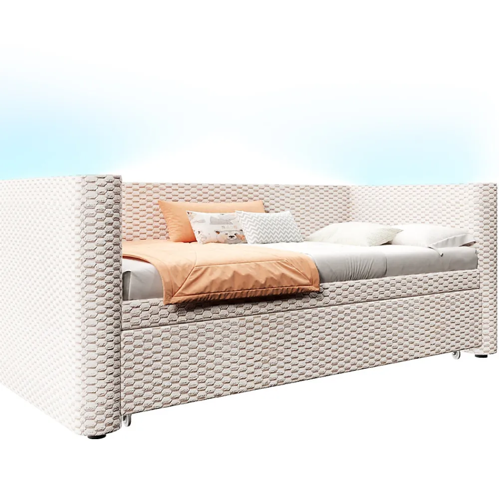 Lit 90x200 cm convertible en 180x200 cm avec revêtement velours beige et bande LED contrôlée par application>Redom Hot