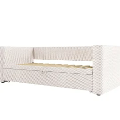Lit 90x200 cm convertible en 180x200 cm avec revêtement velours beige et bande LED contrôlée par application><noscript><img width=