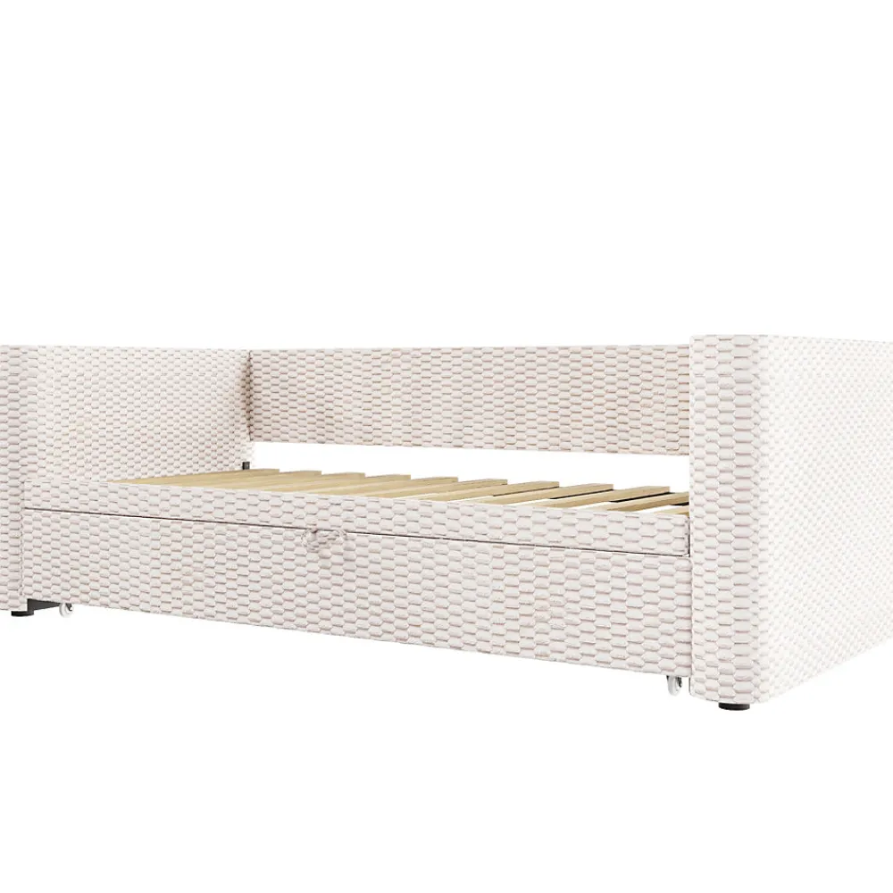 Lit 90x200 cm convertible en 180x200 cm avec revêtement velours beige et bande LED contrôlée par application>Redom Hot