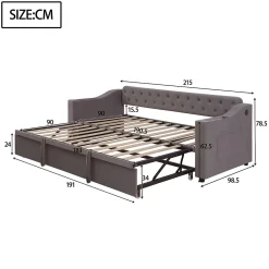Redom Lit 90x190 cm convertible en 180x190 cm avec rangements intégrés, accoudoirs coffre et revêtement velours gris* Lit Gigogne