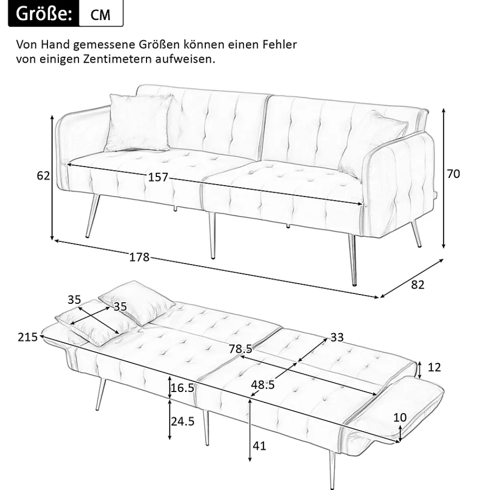 Redom Lit 215x81,5 cm convertible velours, dossiers et accoudoirs multipositions, pieds métal doré, style moderne* Lit Simple