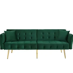 Redom Lit 215x81,5 cm convertible velours, dossiers et accoudoirs multipositions, pieds métal doré, style moderne* Lit Simple