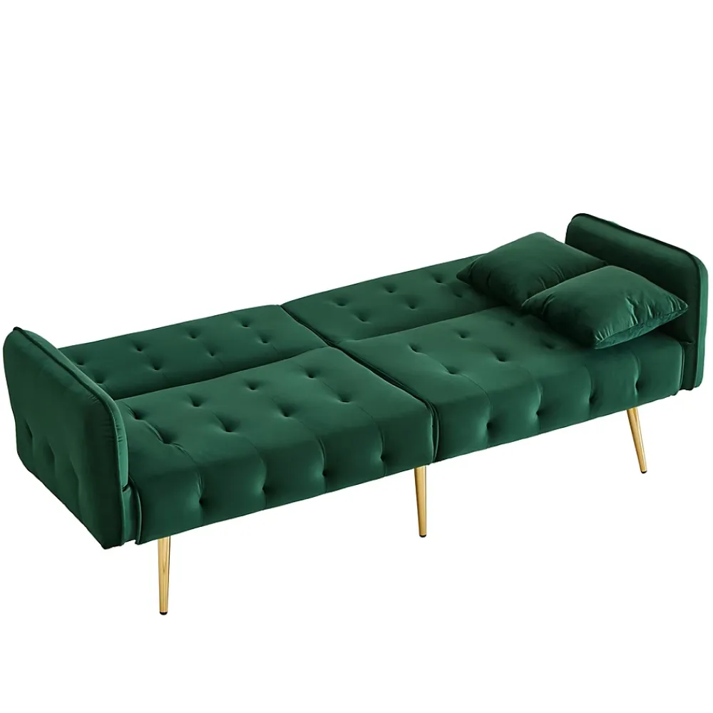 Redom Lit 215x81,5 cm convertible velours, dossiers et accoudoirs multipositions, pieds métal doré, style moderne* Lit Simple
